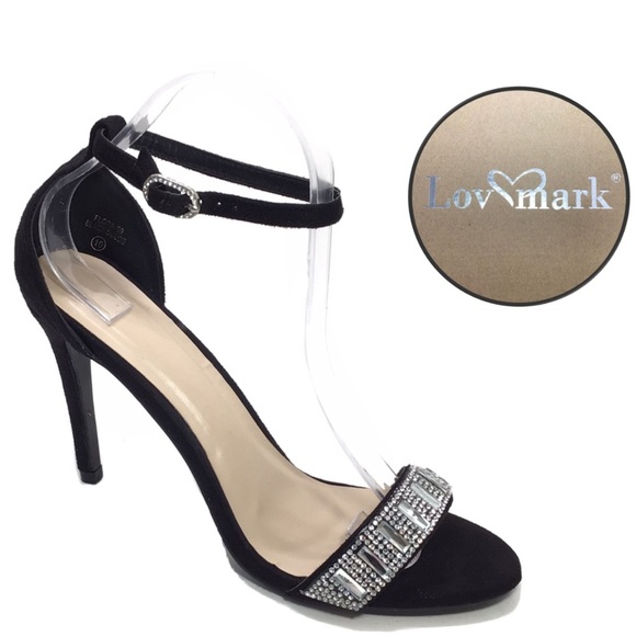 Lov Mark Black Suede Open Toe Heeled Sandals - Picture 1 of 12